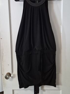 White House Black Market Black Halter Mini Dress with Contrast Stitch